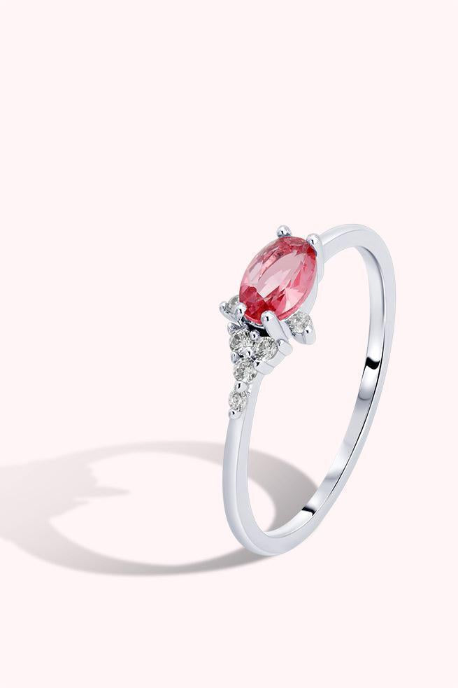 White Gold Ring w/ Fuchsia Cubic Zirconia Oval Cut | Cheeky